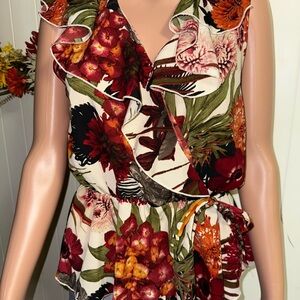 Nikita Floral Ruffle Wrap Blouse Sleeveless  Size M